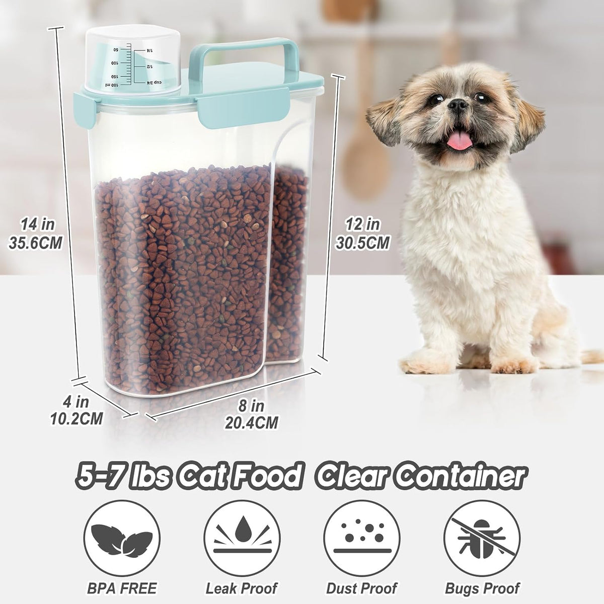 LEAWALK 5Lbs Airtight Cat Dog Food Storage Container with Upgraded Large Nozzle BPA-Free, Pet Food Storage Containers for Rice, Grain, Pet Food, Flour, Dog Treat Storage (Dark Gray, 5L-1pack)