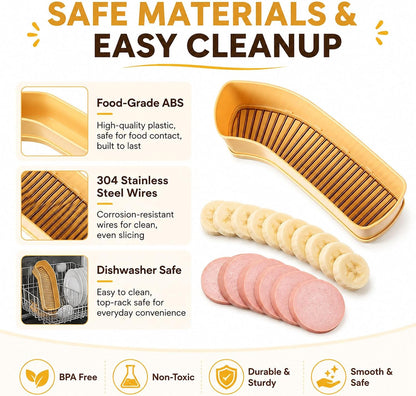Yellow Banana Slicer Fruit Cutter for kitchen Tool, Strawberry & Egg Slicer, Extra Large Banana Cutter Gift for Cucumber, Luncheon meat, Hot Dogs, Melons and Fruits Slicer kitchen Gadget 1-Pack