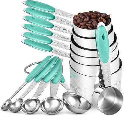 U-Taste 12 Piece Measuring Cups and Spoons Set in 18/8 Stainless Steel : 7 Measuring Cups & 5 Measuring Spoons