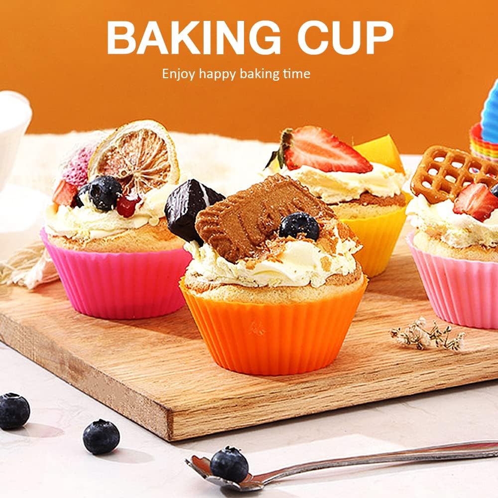 Extra Large Silicone Cupcake Muffin Cups 12 Pack, 3.54 Inch Muffin Liners, Reusable Jumbo Silicone Baking Cups Easy to Clean, Great for Cupcake, Mousse(Multicolor)