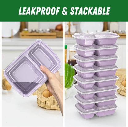 Dealusy 50 Pack (100-Piece) 28 oz Meal Prep Containers Reusable with Lids 2-Compartment, Sturdy Leakproof Food Safe, Microwave Freezer Dishwasher Safe, To Go Take Out Plastic Food Storage, Black
