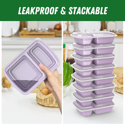 Dealusy 50 Pack (100-Piece) 28 oz Meal Prep Containers Reusable with Lids 2-Compartment, Sturdy Leakproof Food Safe, Microwave Freezer Dishwasher Safe, To Go Take Out Plastic Food Storage, Black