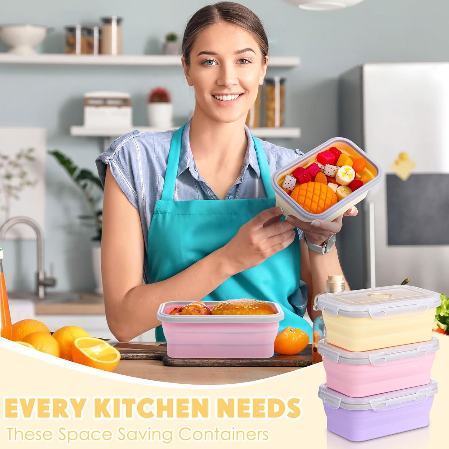 Mifoci 6 Pcs Silicone Containers for Food Collapsible Food Storage Containers with Airtight Lids Stacking Leftover Foods Storage Lunch Box for Freezer Microwave Dishwasher Safe(Morandi,18.6 oz)