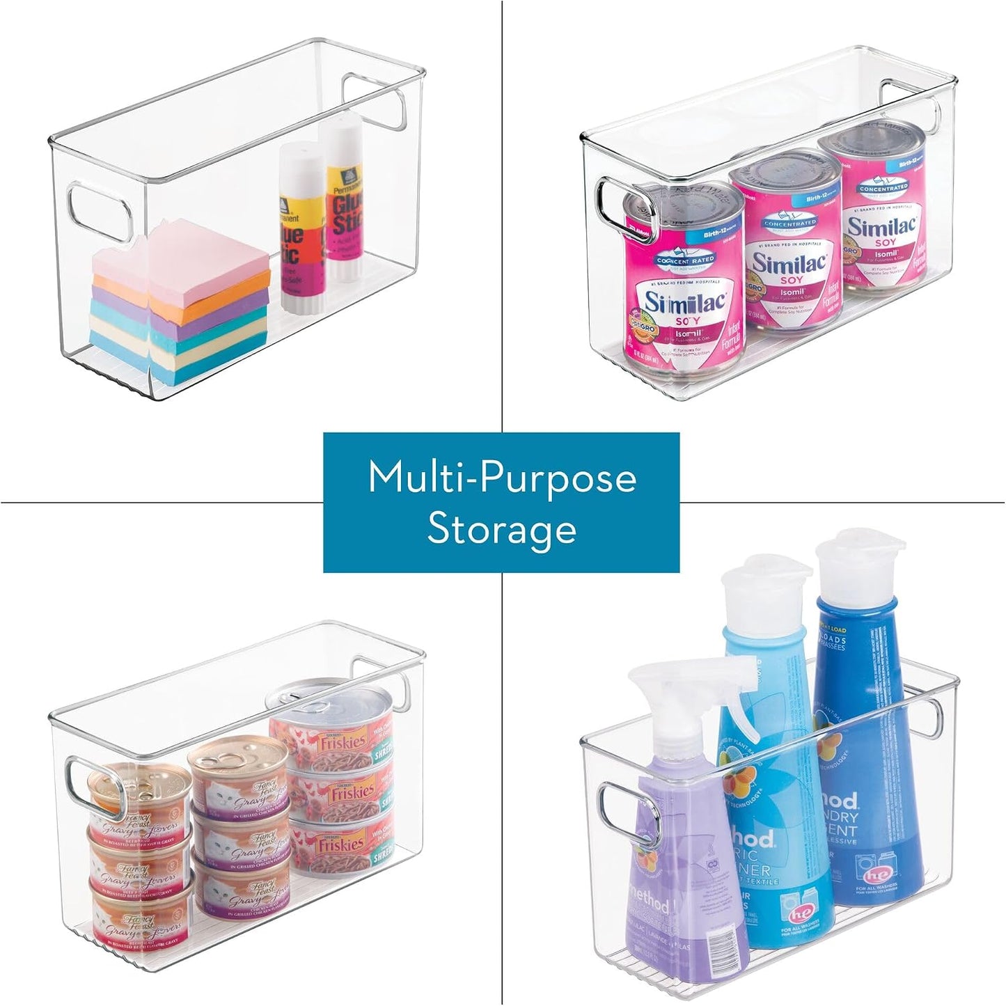 iDesign Slim Clear Plastic Storage Bin, Tall Narrow Organizer for Kitchen, Fridge, or Pantry, 4-Pack