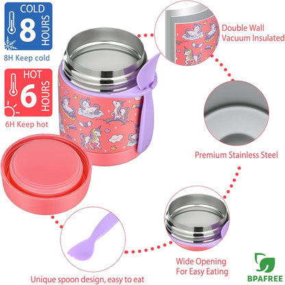Bento Lunch Box Set for Kids with 10oz Soup Thermo, Leak-Proof Lunch Containers with 4 Compartment, Kids Thermo Hot Food Jar and Insulated Lunch Bag for Kid to School,BPA-Free(Dragon)