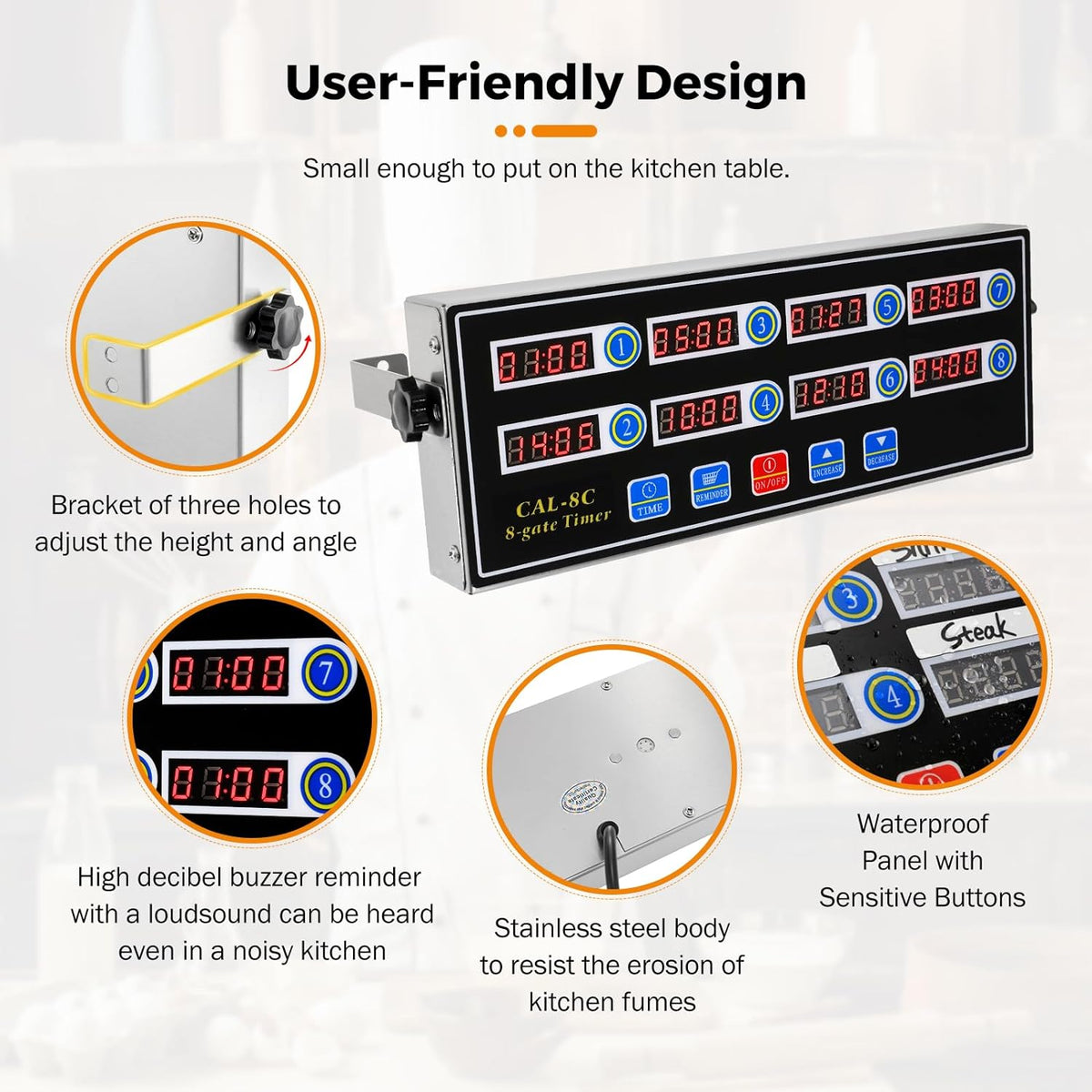 BEAMNOVA 8-Channel Digital Kitchen Timer, Commercial Timer for Restaurant