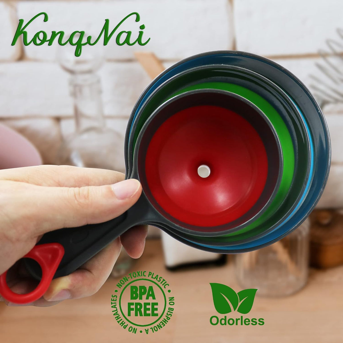 KongNai Canning Funnel for Wide and Regular Jars，Wide Mouth Funnels Sets of 3, Large for Mason Jar, Food Grade Collapsible Silicone Kitchen Accessories for Transfer Jam, Juice, Spices and Oil