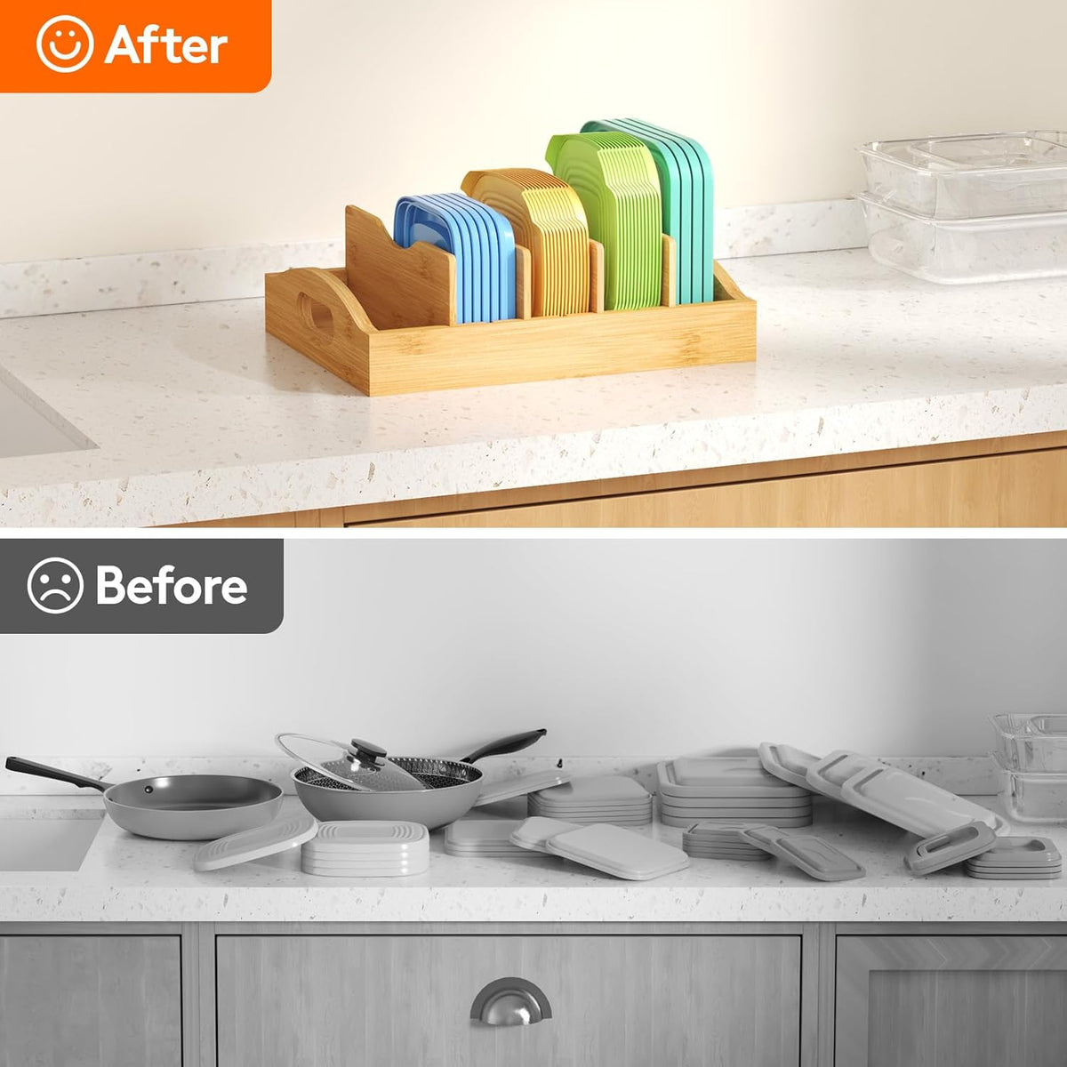 Lifewit Bamboo Lid Organizers for Inside Cabinet with 5 Sections