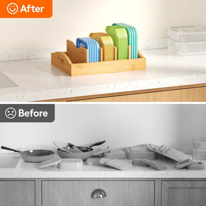 Lifewit Bamboo Lid Organizers for Inside Cabinet with 5 Sections