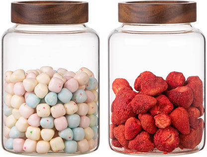 6 pc Glass Spice jars Glass Jars with Screw Lid 5 oz Acacia Wood Glass Herb Sugar Coffee Bean Ground Container Food Storage Canister for Candy Pantry Tea Seasoning Meal Prep Snack (6*150ml(5oz))