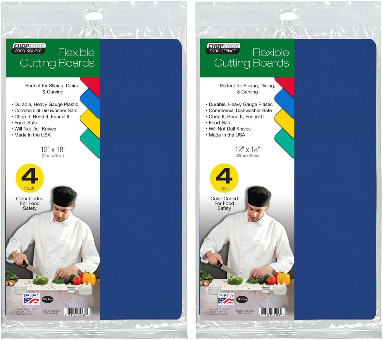 Cut N' Funnel Multi-Color Heavy Gauge Flexible Plastic Cutting Board Mats 4 Pack 18" x 12" Made in the USA BPA Free Dishwasher Safe