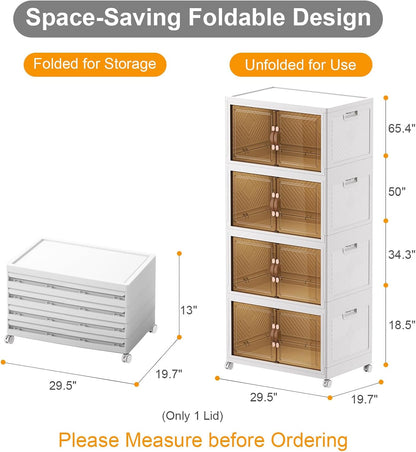 UAMFURI 720QT Stackable Storage Bins with Lids, Extra Large Storage Cabinet with Doors and Wheels, Collapsible Plastic Storage Box for Bedroom Dorm Office Garage