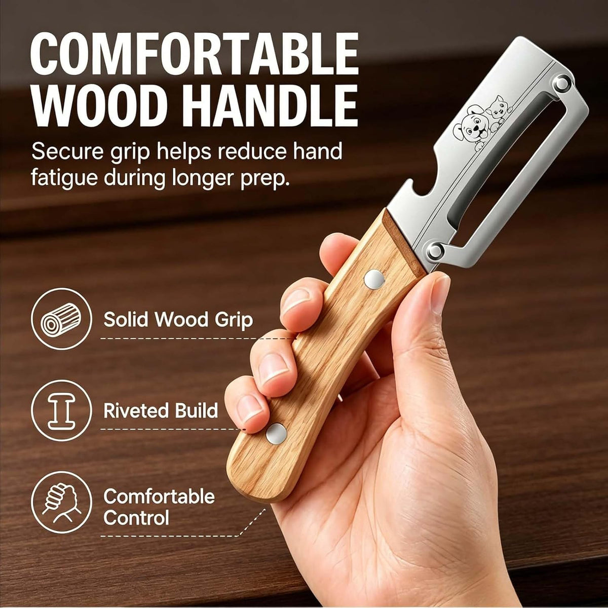 Vegetable Peeler Wooden Handle Sharp Steel Blade with Bottle Opener