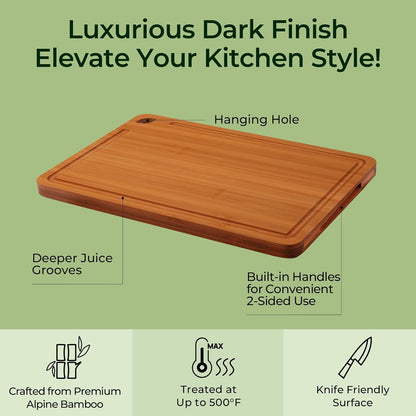Keechee Wood Cutting Board for Kitchen - Reversible Bamboo Cutting Boards Gift Set of 3 with Juice Groove, Wooden Chopping Board for Meat, Fruit, Vegetables & Cheese (Pre Oiled, Natural)