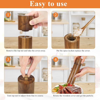 8 Inch Manual Wooden Salt and Pepper Grinder, Refillable Mill
