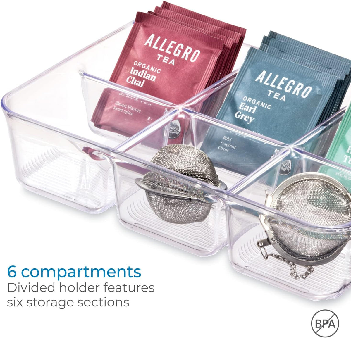 iDesign Clear Tea Bag & Sugar Packet Organizer | For Drawer, Cabinet, Kitchen Countertop