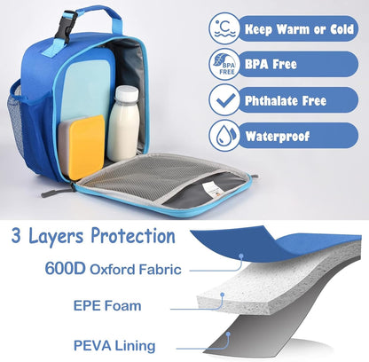 CaCTOUR Lunch Box Kids,Premium Insulated Lunchbox for Girls Boys,Soft Mini Cooler Bag Back to School Thermal Reusable Lunch Bag for Work School Picnic (Blue)