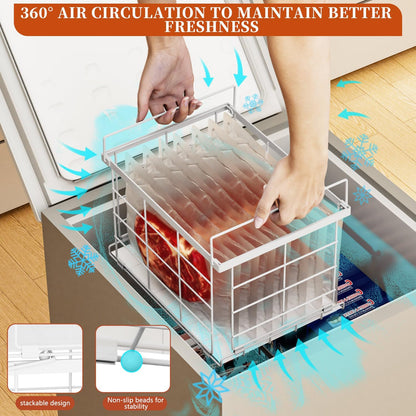 Freezer Organizer Bins, Upgrade Quick Expand/Collapse Feature, for 3.5 Cu.Ft Deep Freezer, 3 Pack Stackable Deep Freezer Organizer Bins, Black Wire Foldable Baskets with Handles (Black 3 Pack)