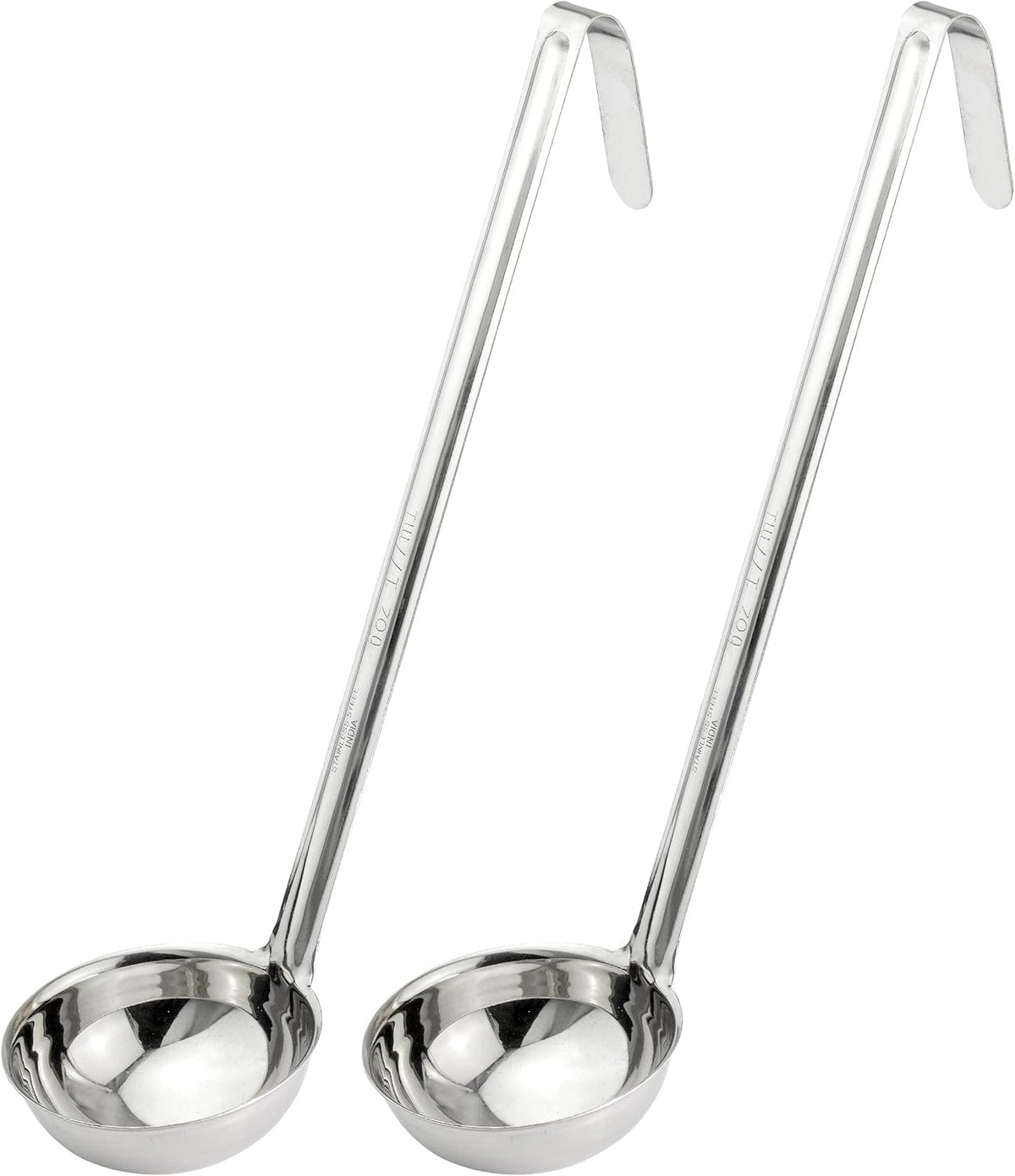 Fit Meal Prep [2 Pack] 2 oz Stainless Steel Soup Ladle, One-Piece Sauce Spatula with Hook Handles, Commercial Grade Serving Spoon, Kitchen Tool for Restaurant or Home Cooking, Mirror Finish, 12" Long