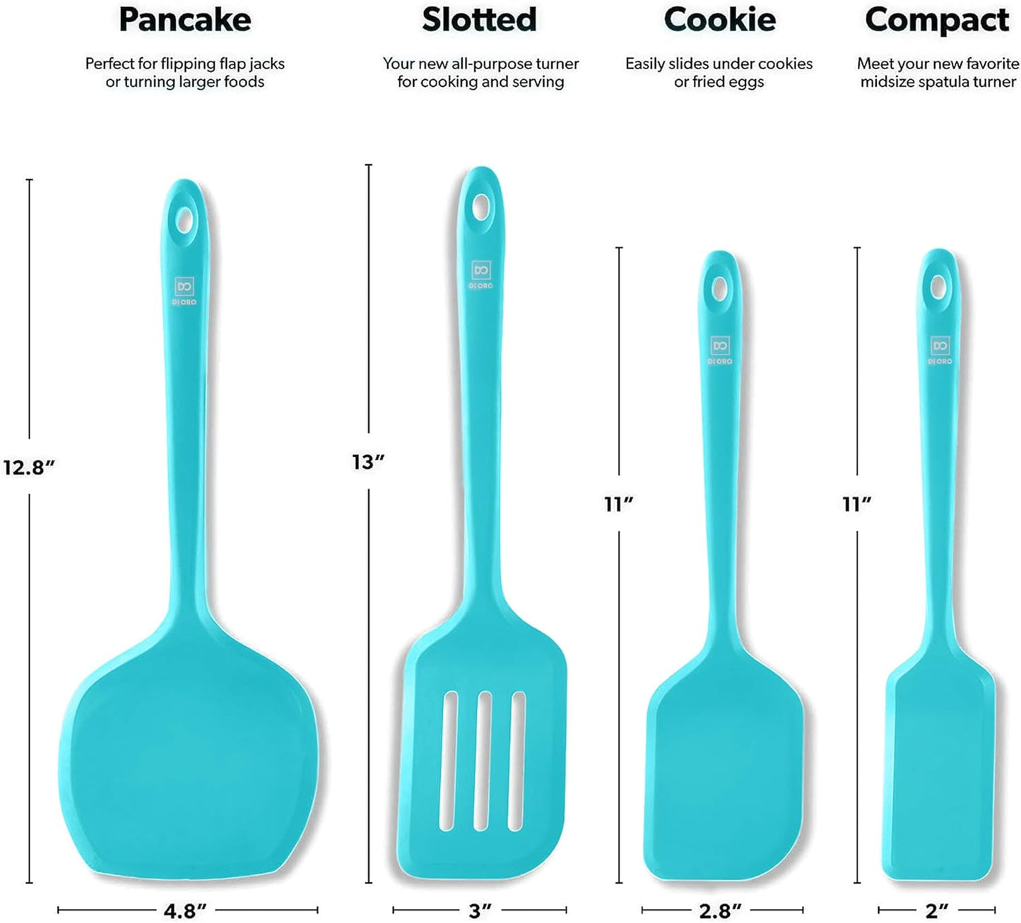 DI ORO Silicone Turner Spatula Set - Kitchen Spatulas for Nonstick Cookware - Cooking Utensils for Flipping Eggs & Pancakes - 600°F Heat-Resistant BPA Free Turners - Dishwasher Safe (4pc, Black)
