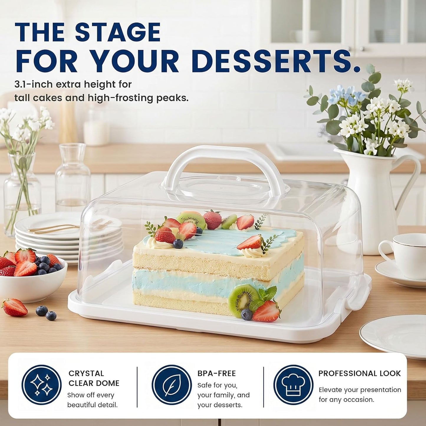 VGOODALL Cake Carrier with Lid and Handle, 12 Capacity Cupcake Carrier, 2-in-1 Rectangular Cupcake Holder for Pies Muffin Pizza Nuts Fruit, Dessert Storage Containers for Parties, Picnics, Baking
