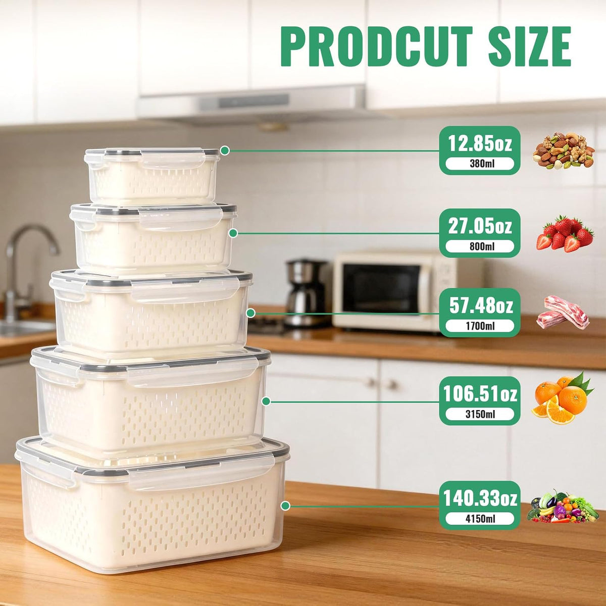 3 PCS Fruit Storage Containers for Fridge Food Berry Storage Container Set with Removable Strainer Lid Berries Container for Fridge BPA-Free Plastic Crisper for Long-Term Freshness