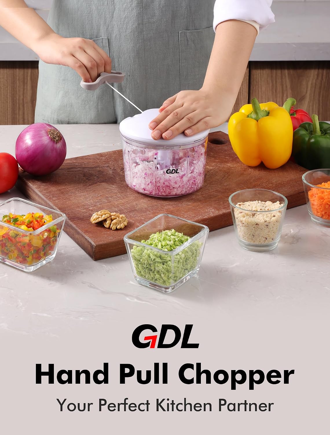 GDL Food Chopper, Vegetable Chopper, Pull String Onion Chopper Dicer, 800ML