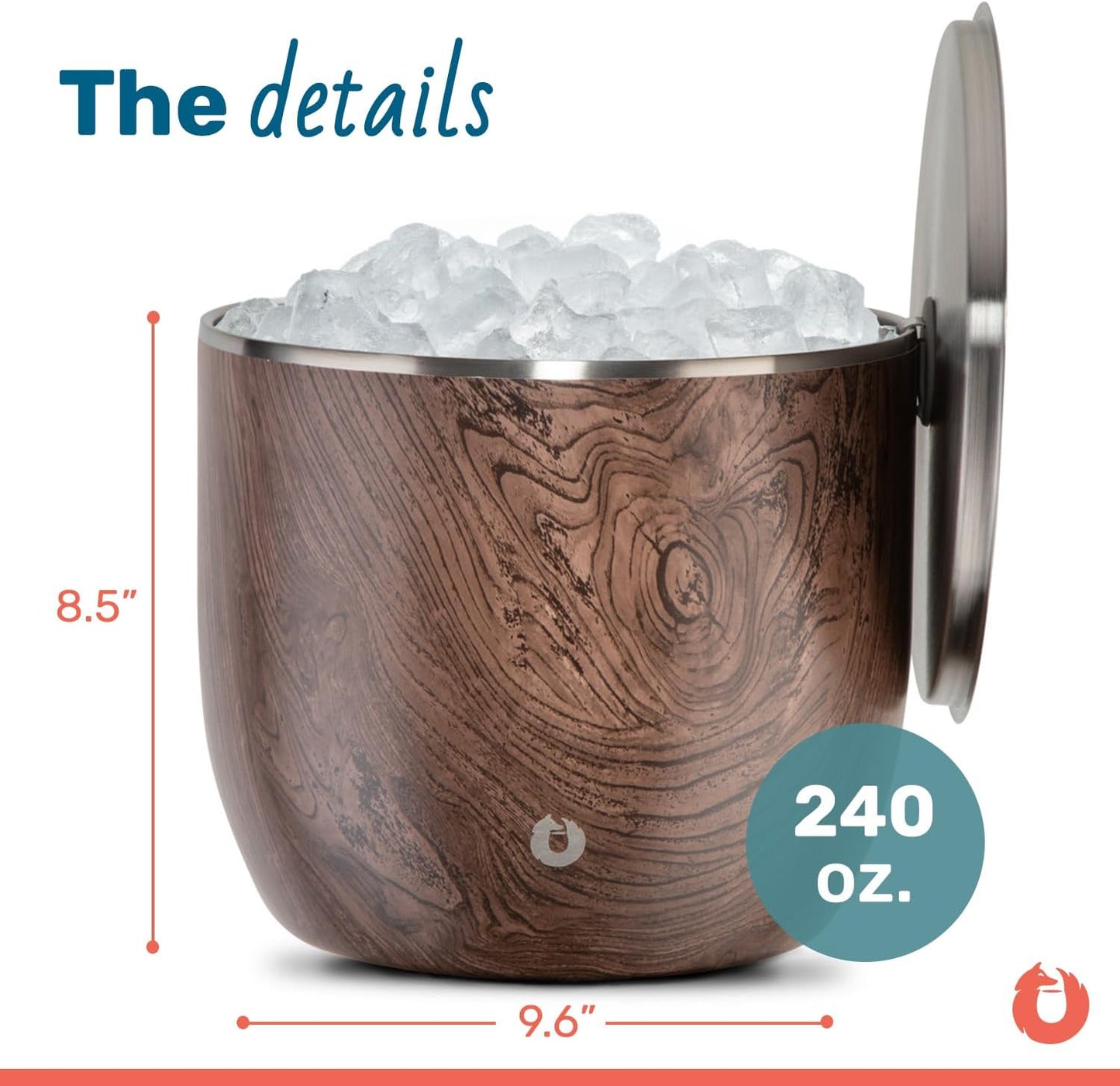 SNOWFOX Plus, Premium Vacuum Insulated Stainless Steel Ice Bucket with Lid/Scoop,Home Bar Accessories,Elegant Bartending Ice Bucket for Parties,Beautiful Outdoor Entertaining Supplies,3L,Natural Teak