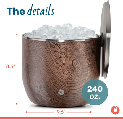 SNOWFOX Plus, Premium Vacuum Insulated Stainless Steel Ice Bucket with Lid/Scoop,Home Bar Accessories,Elegant Bartending Ice Bucket for Parties,Beautiful Outdoor Entertaining Supplies,3L,Natural Teak