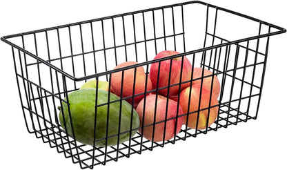 15.2" Metal Wire Baskets for Organizing 6 Pack, Household Pantry Storage Freezer Organizer Bins with Handles, Freezer Baskets for Upright Freezer, Refrigerators, Kitchen Cabinets, White
