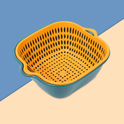 Zerodis Vegetable Washing Baskets in The Kitchen, Kitchen Nesting Vegetable Fruit Washing Soaking Basket Plastic 2 in 1 Drain Colander Bowl Set Kitchen Fruit Washing Basin Strainer (M)