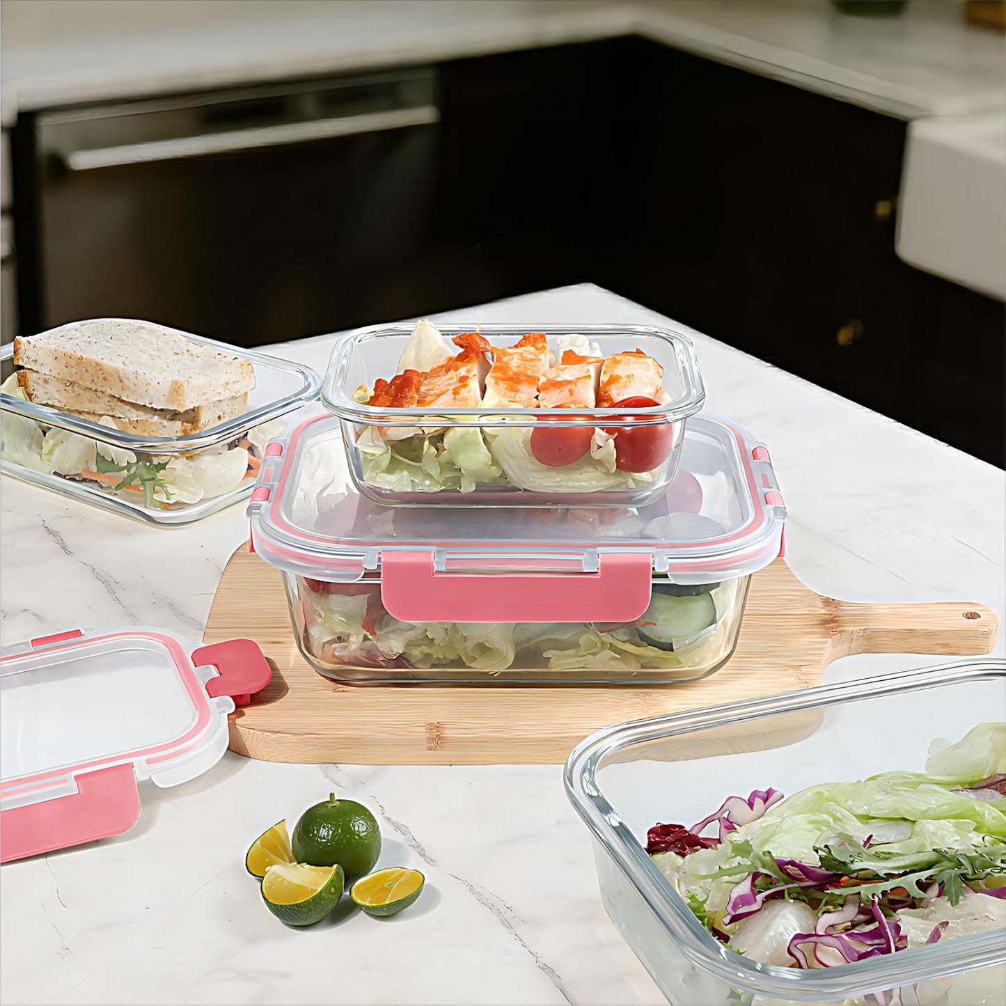 BAYZZ 10 Pack Glass Meal Prep Containers, Glass Food Storage Containers with Lids, Airtight Lunch Box, Freezer,Oven,Microwave and Dishwasher Safe