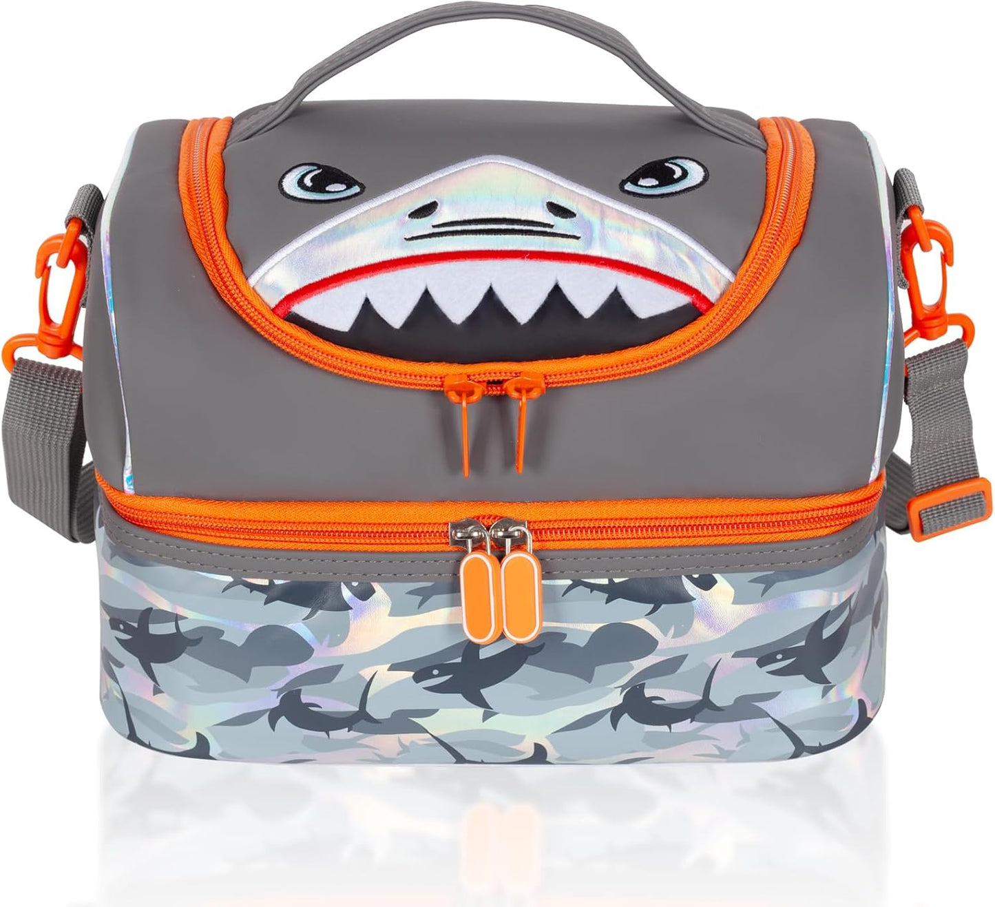 Kids Double Decker Cooler Insulated Lunch Bag, Back to School Large Meal Tote for Boys, Girls, Men, Women, with Adjustable Strap, Soccer