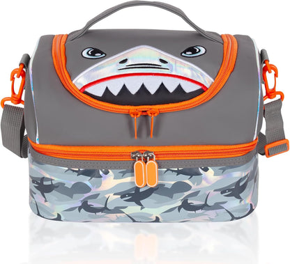 Kids Double Decker Cooler Insulated Lunch Bag, Back to School Large Meal Tote for Boys, Girls, Men, Women, with Adjustable Strap, Soccer