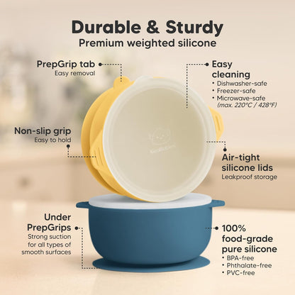 KeaBabies 2-Pack Baby Bowls with Suctions, Lids - Silicone Toddler Suction Bowls for Baby Boy, Girl, Kids, Food Grade Silicone, BPA-Free, Dishwasher Safe, Toddler Eating Essentials (Terracotta)