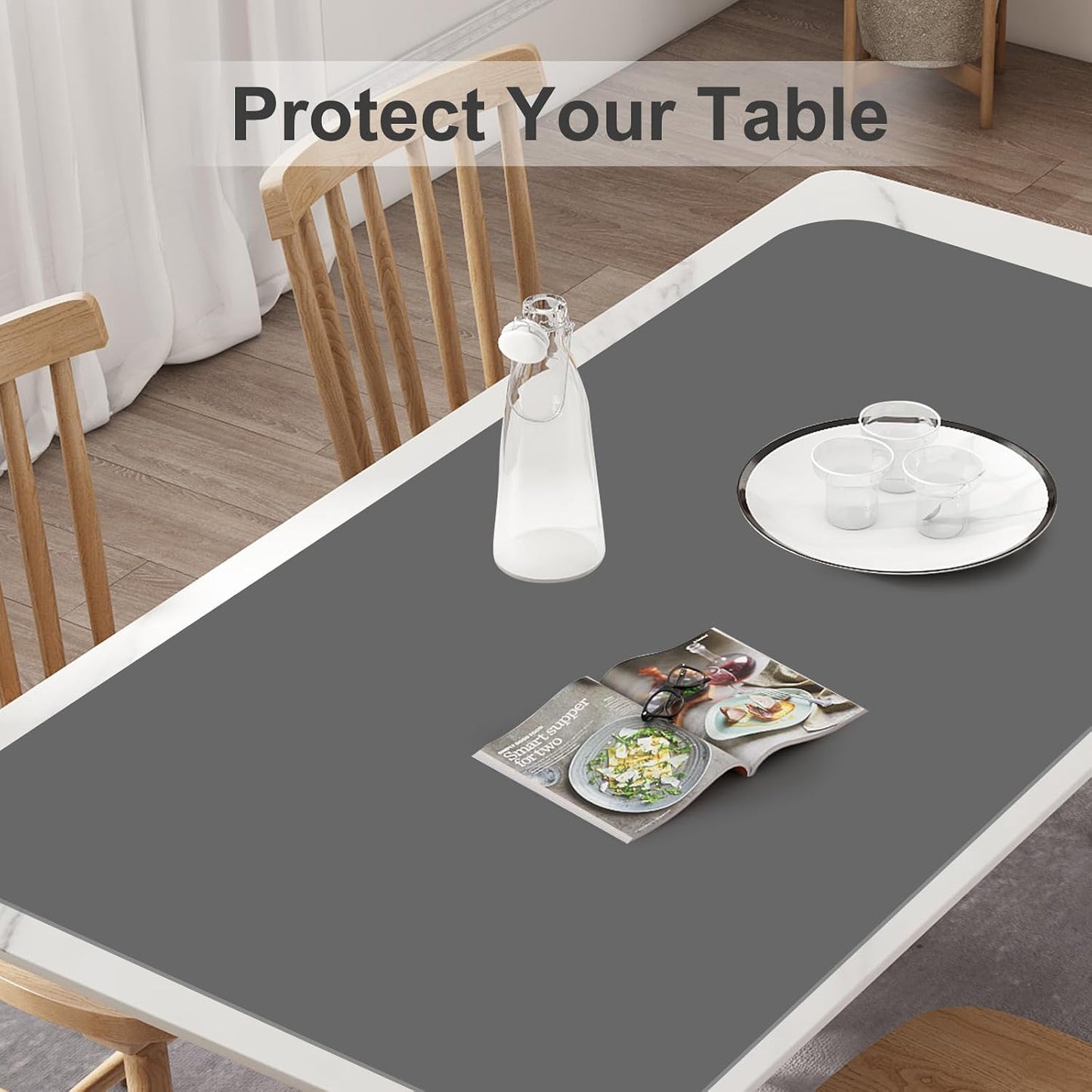 Silicone Mats for Kitchen Counter, Treerit 47.24"x 23.62" Extra Large Silicone Mat, Non-slip Heat Resistant Kitchen Counter Mat, Quartz Countertop Protector, Shipped Rolled Up, No Creases, Gray