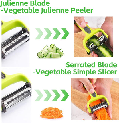 Kitchen Vegetable Peeler, Fruit Carrot Zucchini Cucumber Vegetable, Y Vegetable Peeler 3-in-1 Serrated Blade and Standard Blade Rotation Design, Non-Slip Grip