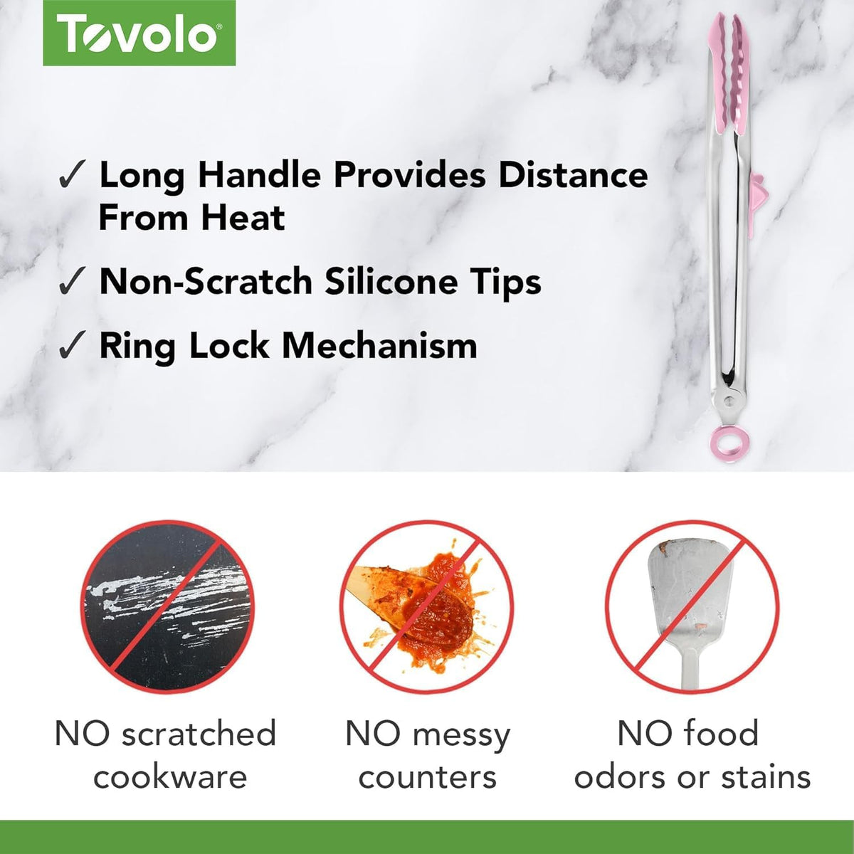 Tovolo Tongs With Silicone Tips Easy Grip 13” Long Kitchen Tongs Stainless Steel Handle For Cooking BBQ, Non Scratch Heat Resistant Locking Metal Silicone Tipped Dishwasher Safe BPA Free, Black