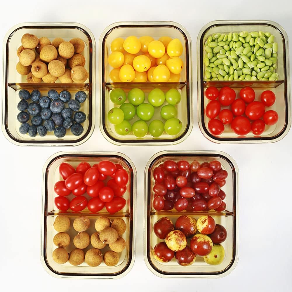 DAS TRUST 5 Pack 36oz Bento Box Glass Meal Prep Container 3 Compartment Glass Food Storage Containers with Lids Meal Prep Bowls Lunch Box Lunch Container for Oven