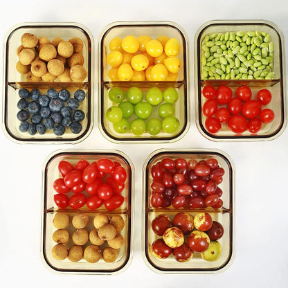 DAS TRUST 5 Pack 36oz Bento Box Glass Meal Prep Container 3 Compartment Glass Food Storage Containers with Lids Meal Prep Bowls Lunch Box Lunch Container for Oven