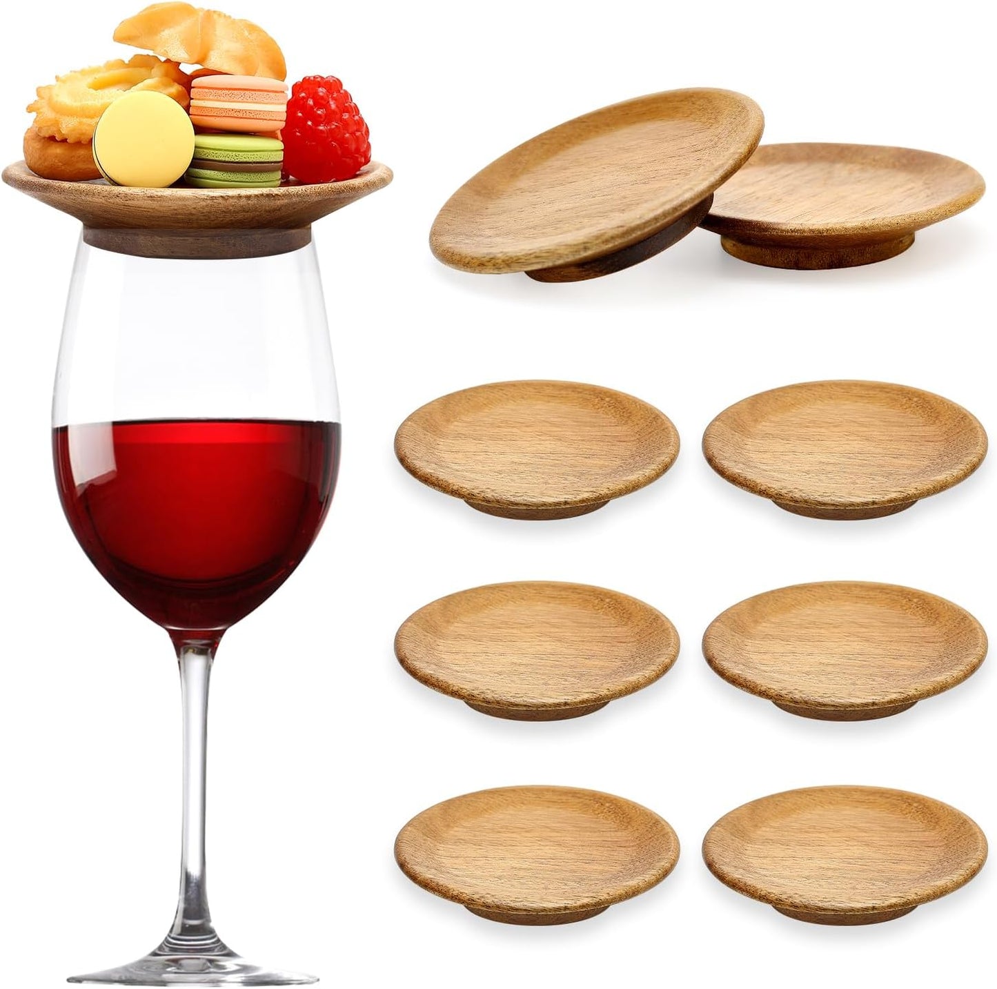 10 Pack Acacia Wood Wine Glass Charcuterie Topper Gift Set Mini Wooden Charcuterie Board for Wine Toppers Mug Cover Cup Lids Small Bamboo Appetizer Plates Glass Coaster Accessories Drink Covers