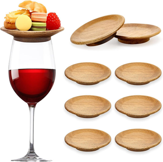 10 Pack Acacia Wood Wine Glass Charcuterie Topper Gift Set Mini Wooden Charcuterie Board for Wine Toppers Mug Cover Cup Lids Small Bamboo Appetizer Plates Glass Coaster Accessories Drink Covers