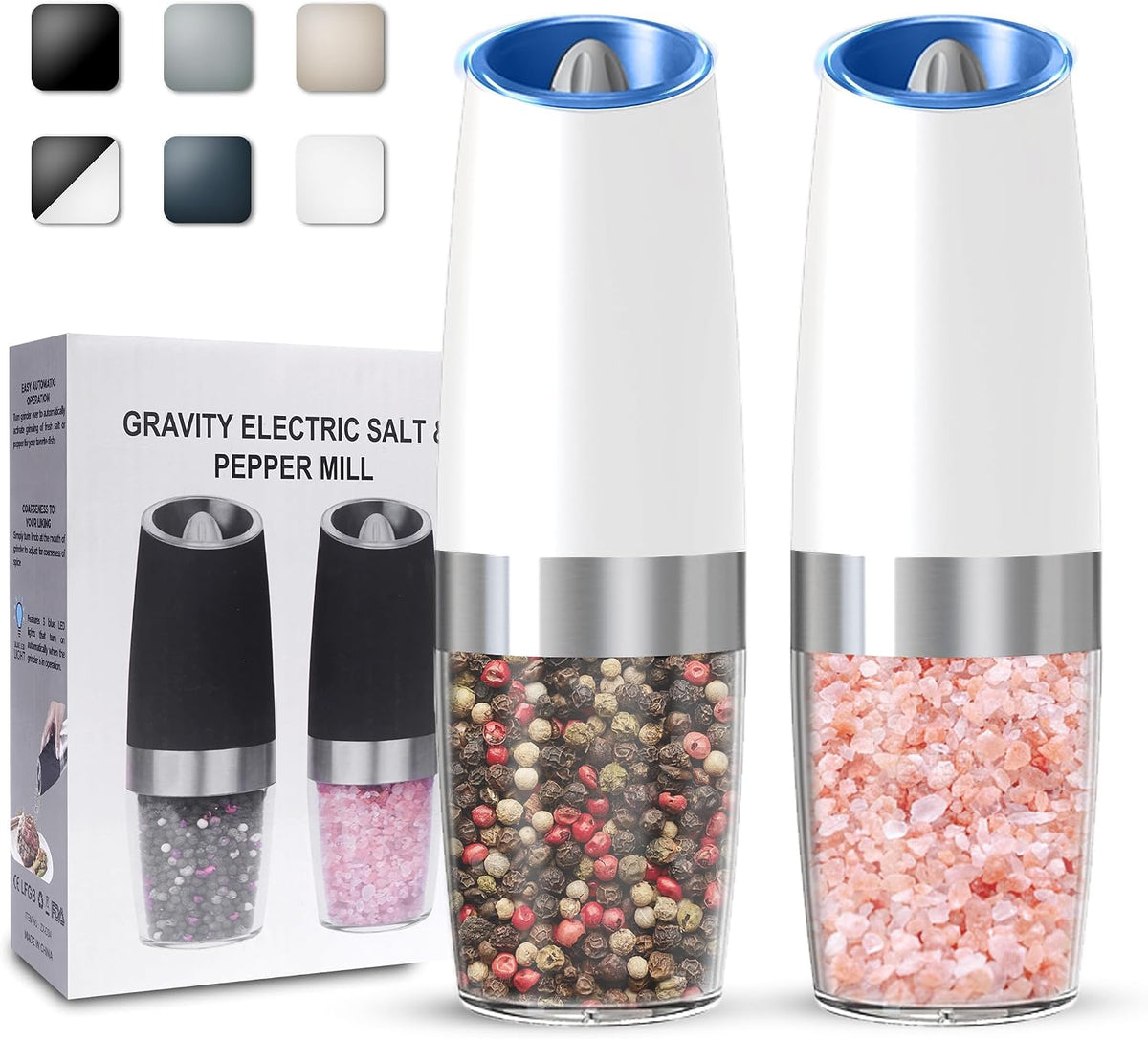 UNNEES Battery Operated Gravity Salt And Pepper Grinder Set, 2 Pcs (Black)