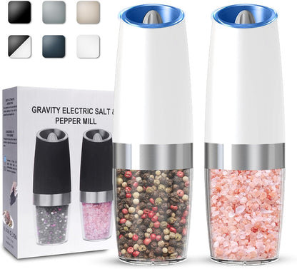 UNNEES Battery Operated Gravity Salt And Pepper Grinder Set, 2 Pcs (Black)