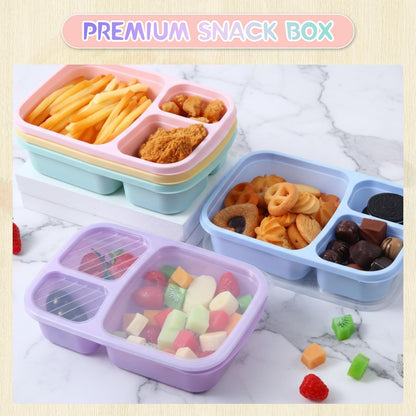 Honeydak 5 Pack Snack Containers 3 Compartment Bento Snack Boxes Divided Meal Prep Containers with Lids Reusable Adults Lunch Food Storage Box for School Work Travel(Elderberry)