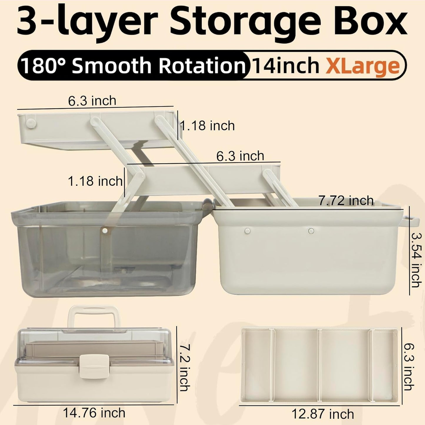 TERGOO 12.5in 3-Layer Multipurpose Craft Organizers and Storage with Adjustable Dividers, Portable Tackle Box, Folding Art & Craft Case for Medicine, Tool, Sewing Organizer (White)