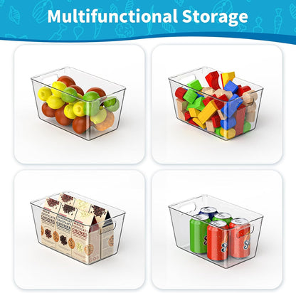 Clear Plastic Storage Bins, 4-Pack Stackable Pantry Organizers and Storage Containers for Kitchen, Fridge, Cabinet and Closet Organization - Home Essentials