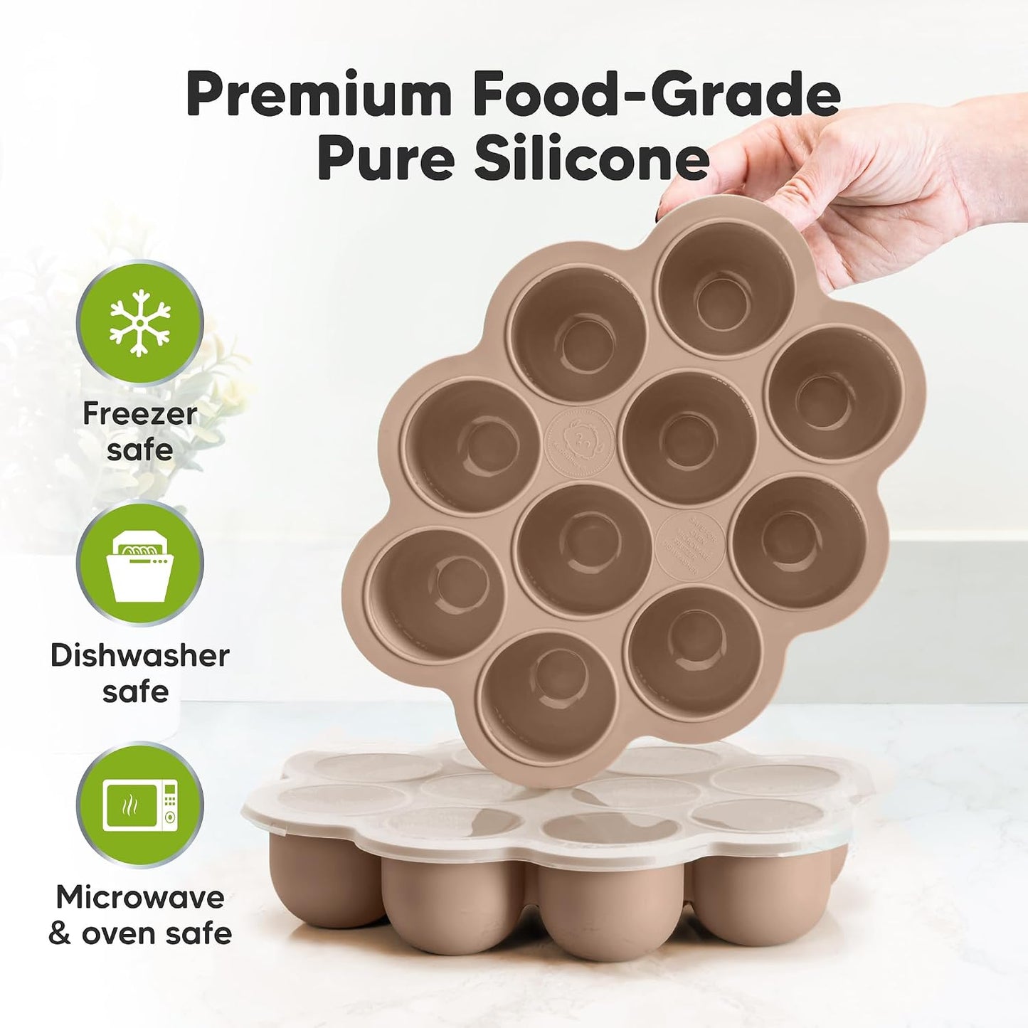 KeaBabies Silicone Food Freezer Trays with Lid, 2oz x 10 Pods Baby Food Storage Containers, Easy Puree Meal Prep, Breast Milk Silicone Freezer Molds, Dishwasher, Microwave Safe, BPA-Free (Slate)
