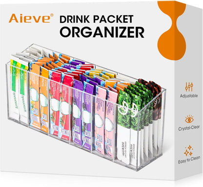 AIEVE Extra Large Drink Packet Organizer, 360° Lazy Susan Rotating Turntable for Larger Powder Drink Mix, Hydration Packets Acrylic Pantry Organizers for Kitchen Storage Organization