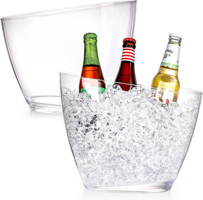 Lawei 2 Pack Acrylic Ice Bucket, 5.2L Clear Plastic Champagne Wine Bucket Chiller, Oval Bar Ice Cooler Container, Food Grade Beverage Storage Tub for Champagne, Beer Bottles, Drinks, Bar and Parties